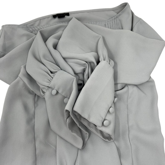 Ann Taylor Silver Gray Long Bishop Sleeve Pleated Front Blouse Size M Round Neck - Picture 13 of 13